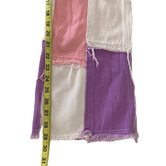 SHEIN Patchwork JeansButton-Front Size Small Purple Pink White Patchwork - Picture 8 of 12